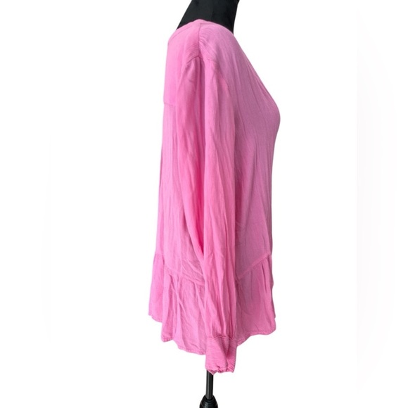 Life Style Pink Button-Down Peplum Blouse - Flowy Viscose Top, Size M - Picture 5 of 7